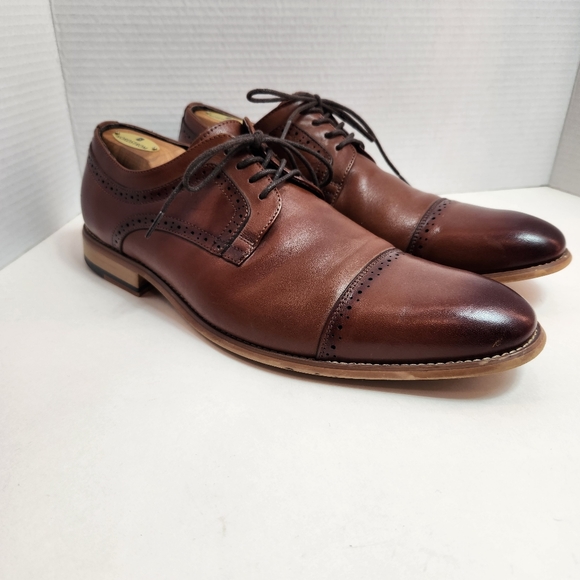 STACY ADAMS Men's Leather Dressy Oxford Shoe Medium Brown 12 W - Picture 2 of 10